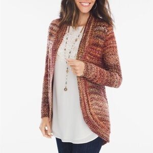 Chico’s Marled Yarn Cardigan Women's Size 2/4 (Chico 0) Oversized Open Knit EUC
